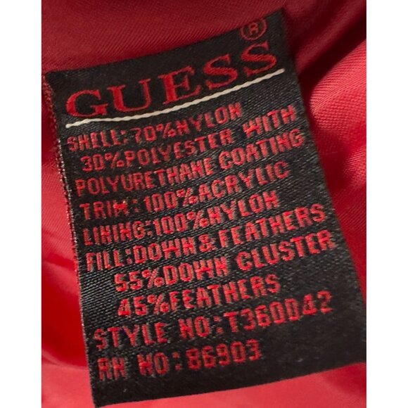 Guess Puffer Down Filled  Jacket Womens M Red Quilted Insulated Double Zip - Picture 10 of 10